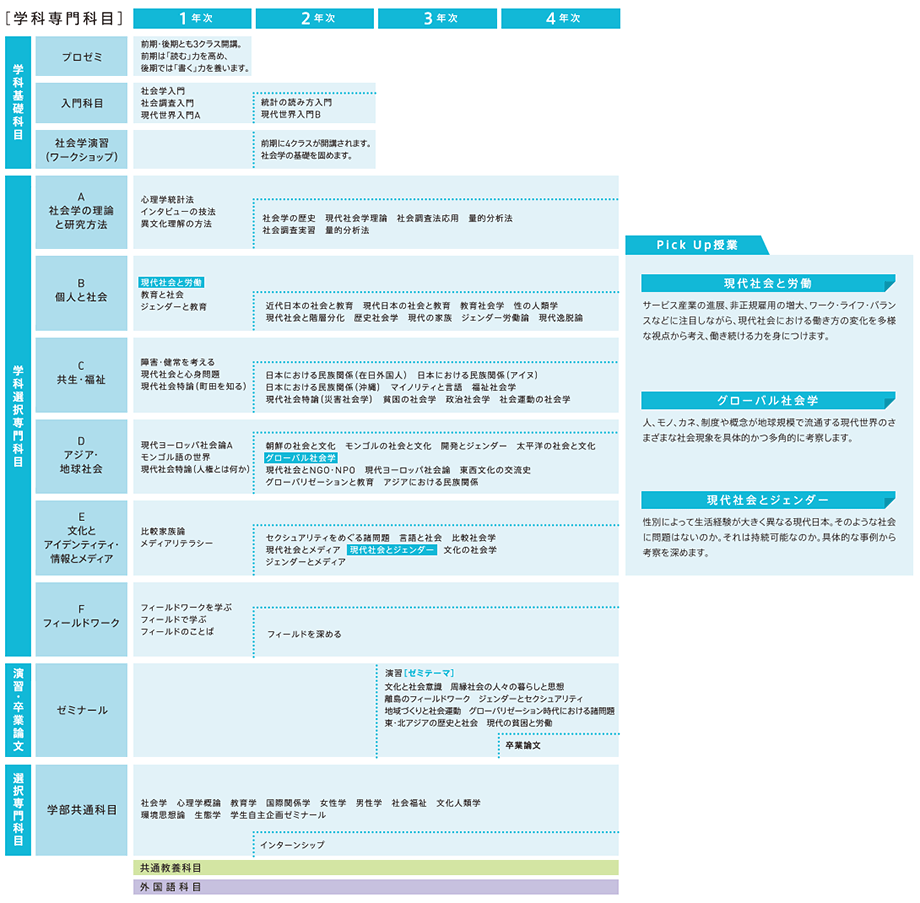 現代社会学科 科目