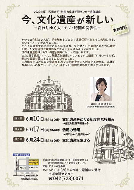 2022年度 和光大学・町田市生涯学習センター共催講座「今、文化遺産が新しい―変わりゆく人・モノ・時間の関係性―」